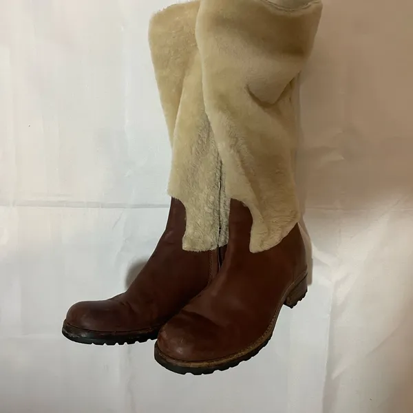 UGG Cream and Brown Heeled Boots vintage Australia Ugg women tall boots - Image 2