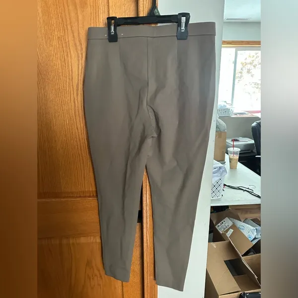 Chico’s Faux Leather Pants Size 1 Taupe Brown Slim Straight Stretch Chic - Image 2
