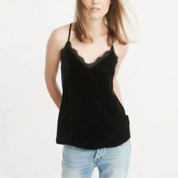 Abercrombie & Fitch‎ Black Velvet Lace Trim Cami - Image 7