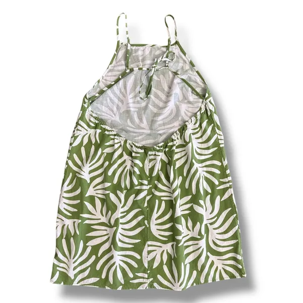 A New Day Tropical Leaf Print Halter Dress Size Large Green & White‎ - Image 4