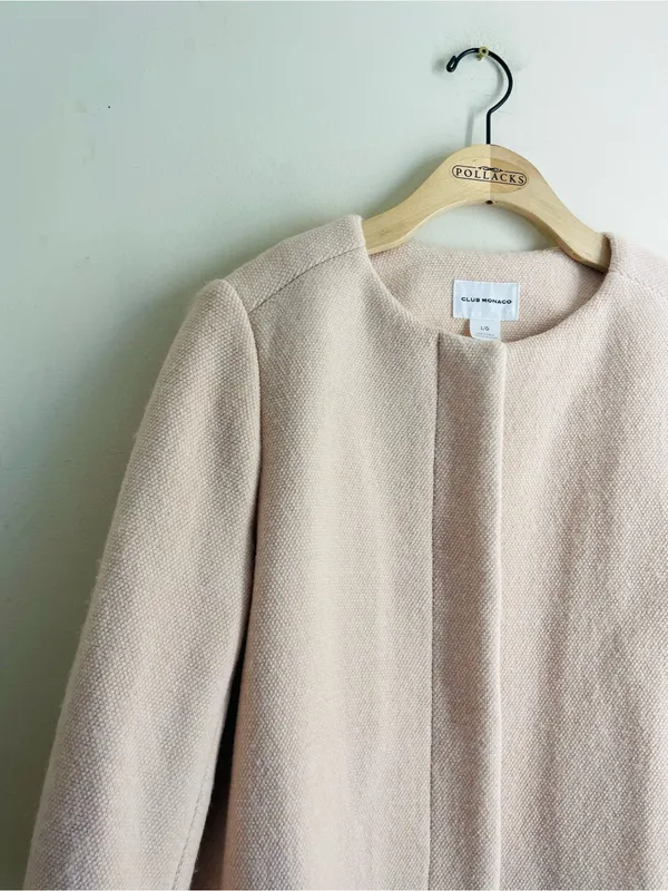 Club Monaco Blush Pink Wool Blend A Line Long Coat Bell Sleeve Large - Image 4