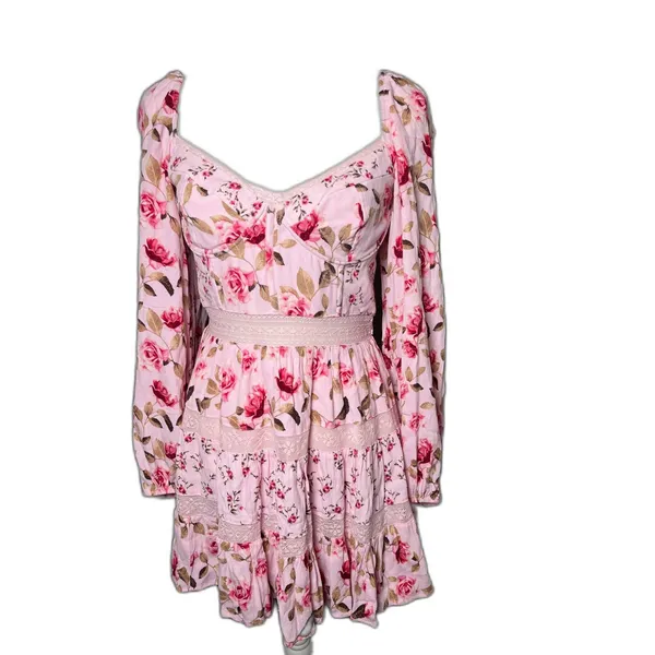 Altar’d State Pink Kate Floral Mini Dress Size Largebustier corset bodice - Image 6