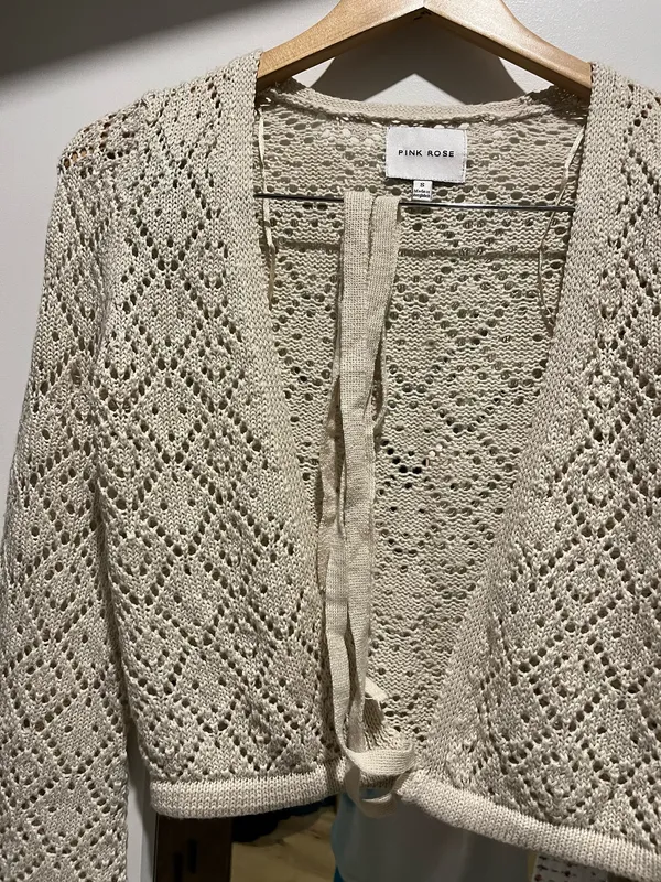 Pink Rose Wrap Sweater Cream S - Image 3
