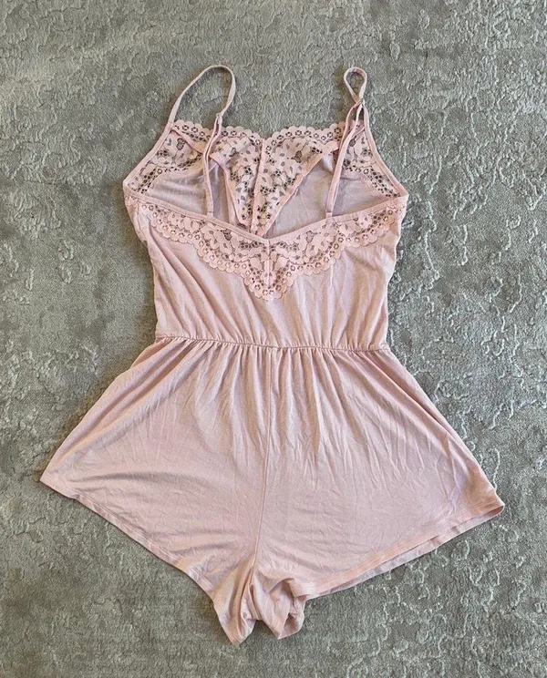 Victoria’s secret baby pink lace trimmed romper - Image 2