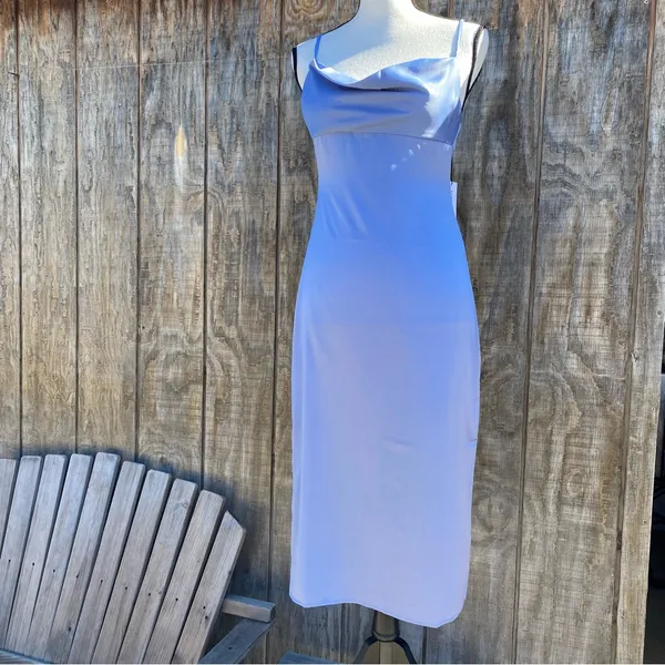 WeWoreWhat Slate Blue Cowl Satin Spaghetti Strap Midi Dress Size 2 - Image 7