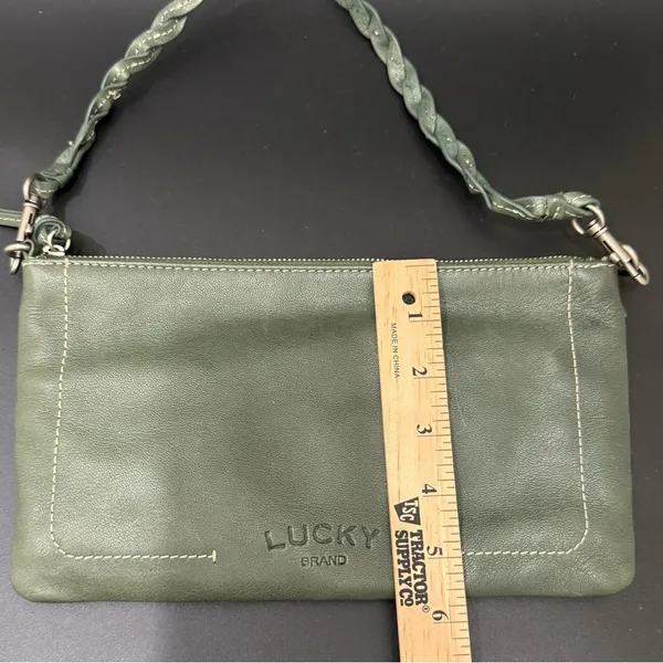 LUCKY BRAND Olive Green Genuine Leather Woven Strap Wristlet Mini Shoulder Bag - Image 10