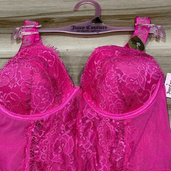 NEW Juicy Couture Pink Lace Bodysuit Women’s Medium - Image 2