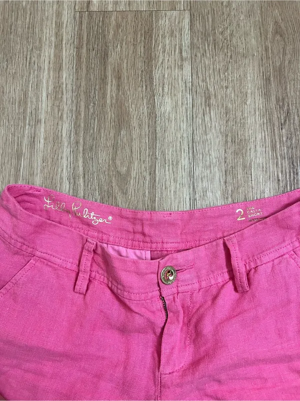 Lilly Pulitzer Bright Pink 100% linen Bermuda Shorts - Image 3