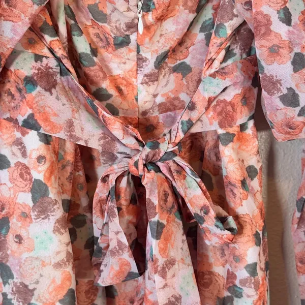 Lena Pink Orange Floral Boho Mini Dress Womens M Balloon Sleeve Spring Baddie - Image 10