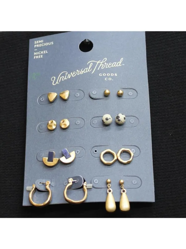 NWT Universal Thread Jasper Aventurine Stud Earring Set Gold / Blue - Image 2