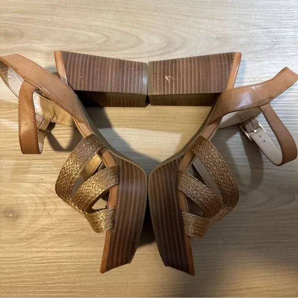 The Limited Platform Sandals Brown 8.5 M Womens Block Heel‎ Woven Ankle Strap - Image 10