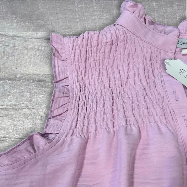 Miss Sparkling NEW Ruffle Sleeveless Top Womens S Smocked Button Yoke Relaxed - Image 3