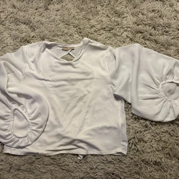 Zara Elegant White Cut Out Tie-Back Blouse Size S - Image 4