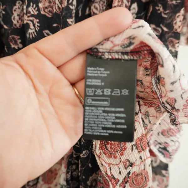 H&M‎ Black Floral Ruffle V-Neck Tiered Midi Dress Boho Cottagecore Fall - Image 7