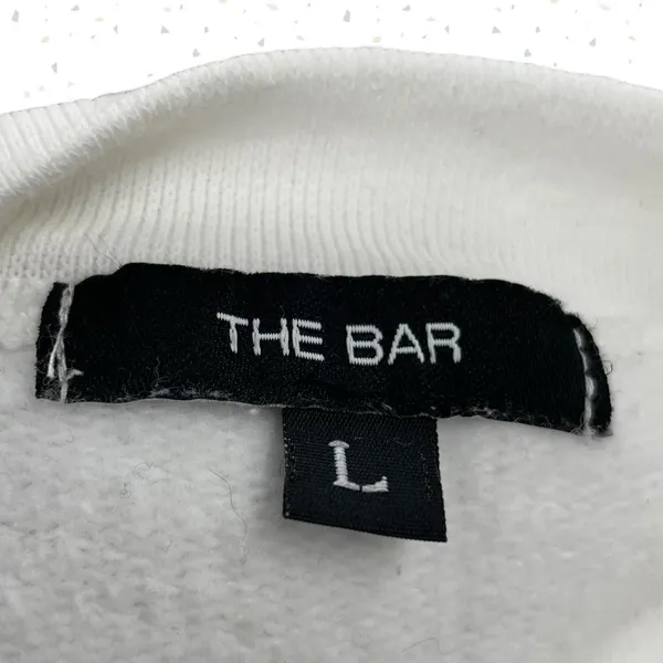 The Bar Varsity Sweatshirt White Monochrome Oversized Crewneck Pullover Size L - Image 5