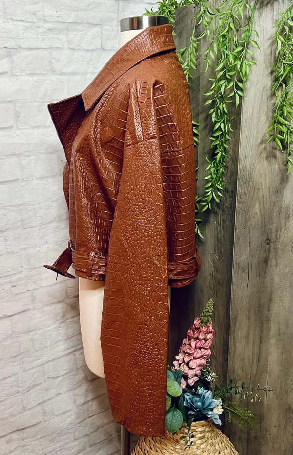 NEW Crocodile Moto Jacket Brown - Image 4