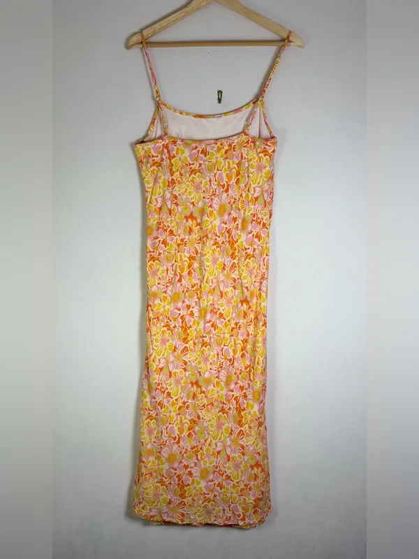Rhythm Women’s Floral Slip Dress Pink Orange Retro Floral Midi Rayon Boho Size S - Image 4