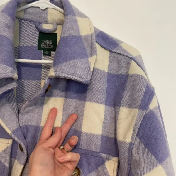 WILD FABLE Lilac Lavender Purple Cream Ivory Plaid Oversized Fit Shacket Jacket - Image 7