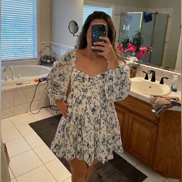Altard state blue and white floral mini dress 💙🤍 women’s XXS long sleeve - Image 3