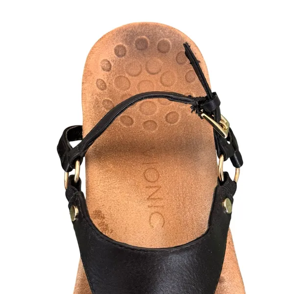 Vionic Kirra Black Leather Orthotic Ring Detail Comfort Thong Sandals Size 6 EUC - Image 6