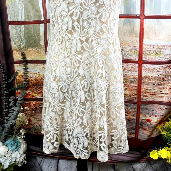 Free People Lace Sleeveless Mini Dress Beige M - Image 9