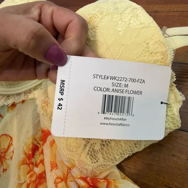 French Affair Anise Flower Lace Robe - Yellow Floral (Size M) - Image 5