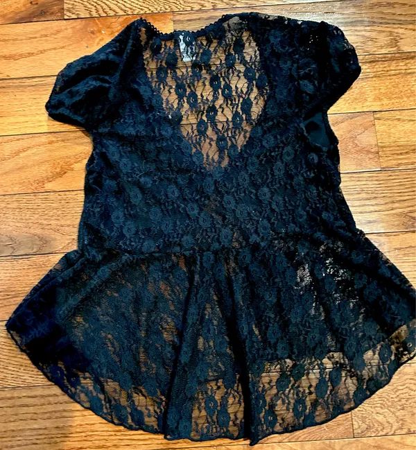 NWT Black Lace see through Cap Sleeve Babydoll high low Top size M - Image 15