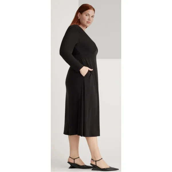 QUINCE Tencel Jersey V-Neck Long Sleeve Midi Dress Flowy Minimalist Size M - Image 2