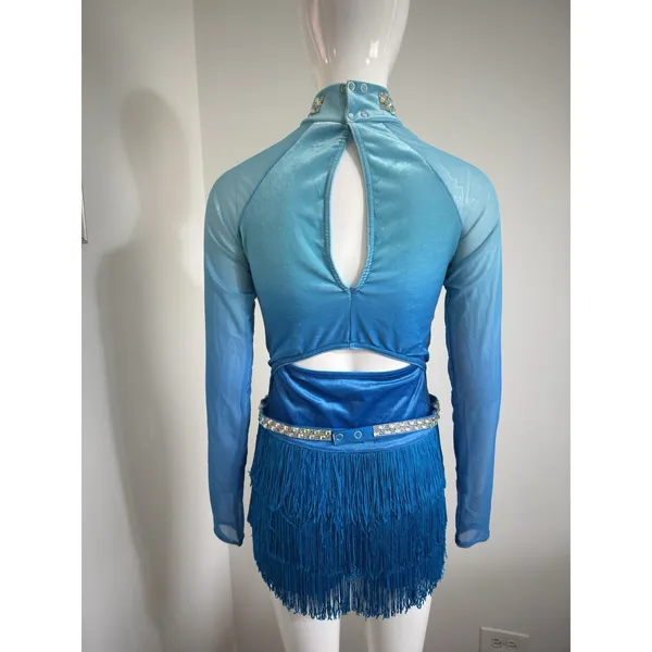 Weissman Blue Ombre Jazz Latin Dance Costume Fringe Sequin Belt Size MA - Image 4