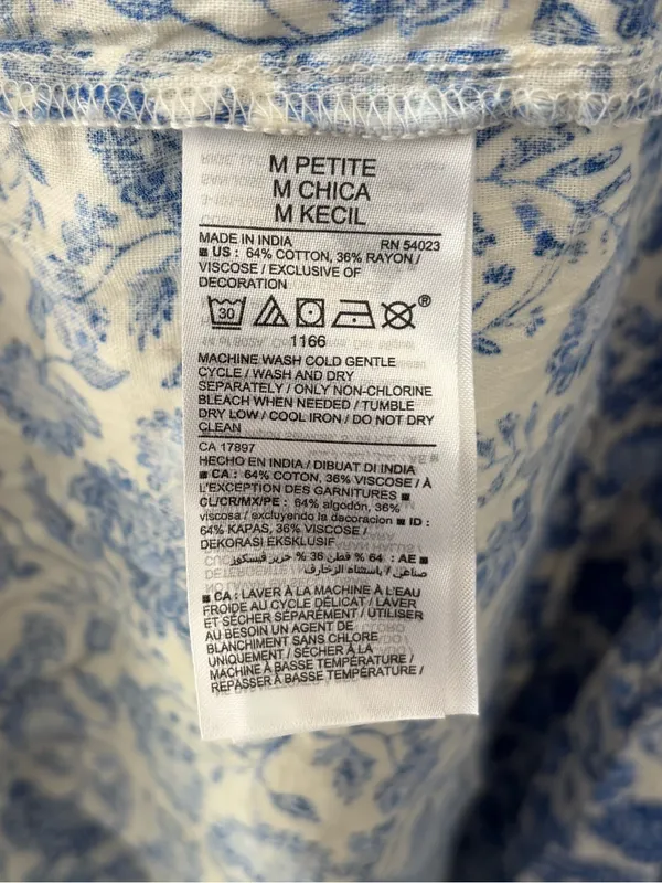 Old Navy Blue White Floral Sleeveless Midi Dress Square Neck Vacation Costal - Image 6