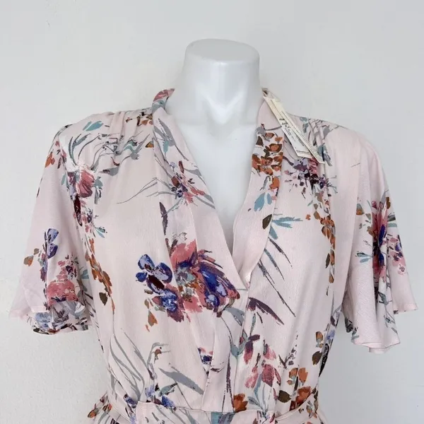 NEW Lovestitch floral midi dress SMALL short flutter sleeves Pockets pink - Image 7