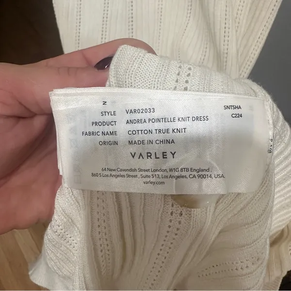 Varley Cream Ribbed Midi Dress with Polo Collar - Image 3
