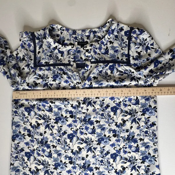 Talbots Floral Button Down Shirt Small‎ Blue Cottage Preppy Office Lightweight - Image 8
