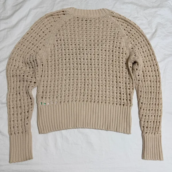 J.Crew Pointelle Crewneck Sweater Women‎ Small Fisherman Knit Dusty Ivory Cotton - Image 5