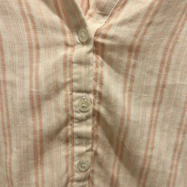 Joie Women Large Pink White Striped 100% Linen‎ Henley Blouse Boho Smocked Top - Image 2