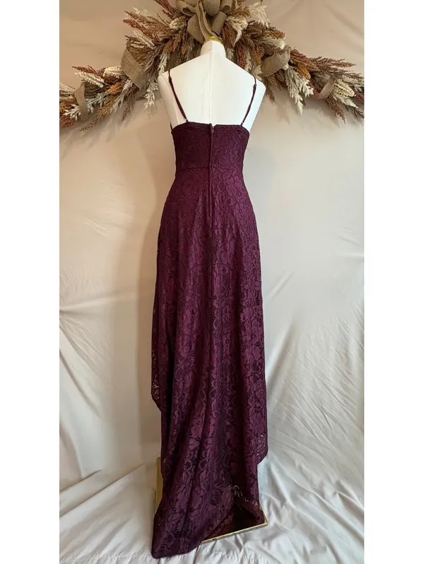 DB Studio Women's Size 4 Wine Lace High Low Scallop Dress - Image 3