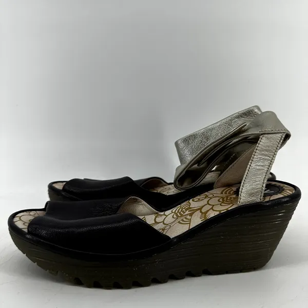 Fly London Yula Peep Toe Platform Wedge Heel Ankle Strap Patent Leather Purple 8 - Image 4