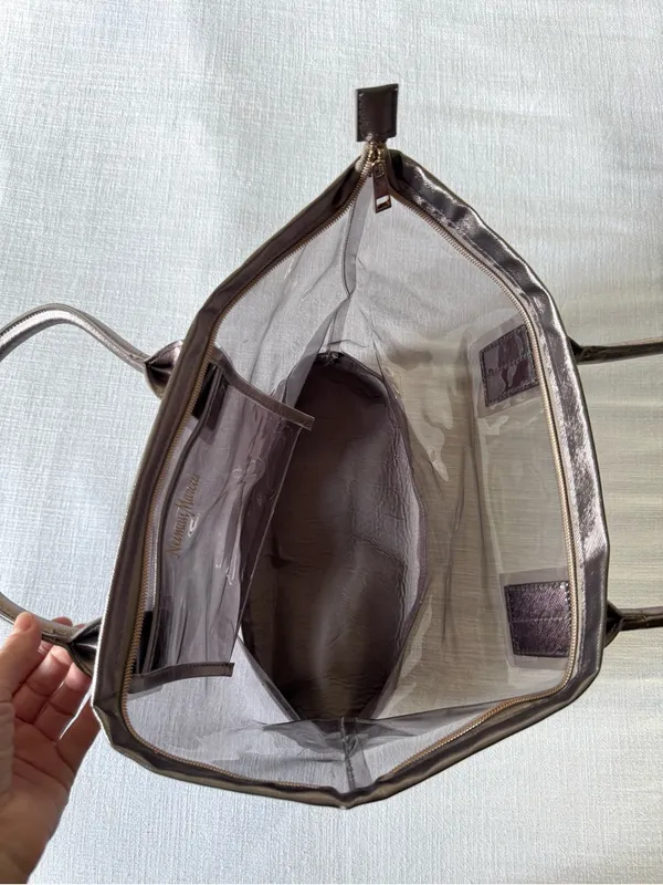 Neiman Marcus Clear PVC Metallic Bronze Trim Tote Bag - Image 14