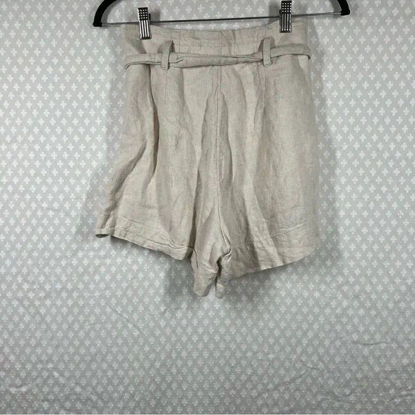 Abercrombie & Fitch Cream Linen Blend High Rise‎ Belted Shorts - Image 5