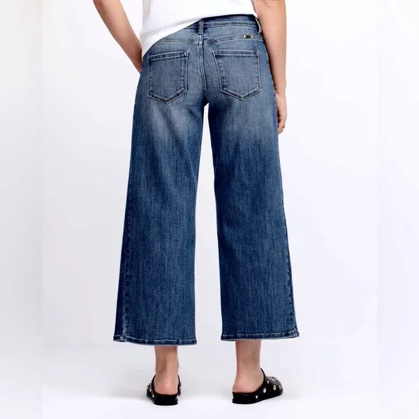 KanCan Wide Leg Jeans Size 27 Dark Wash High Rise Cropped Stretch Sailor - Image 2