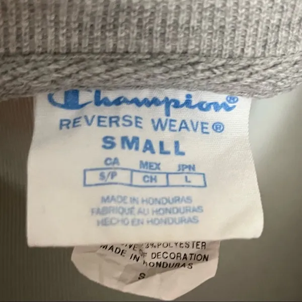Champion Reverse Weave Gray AOP Spell Out Crewneck Sweatshirt S - Image 5