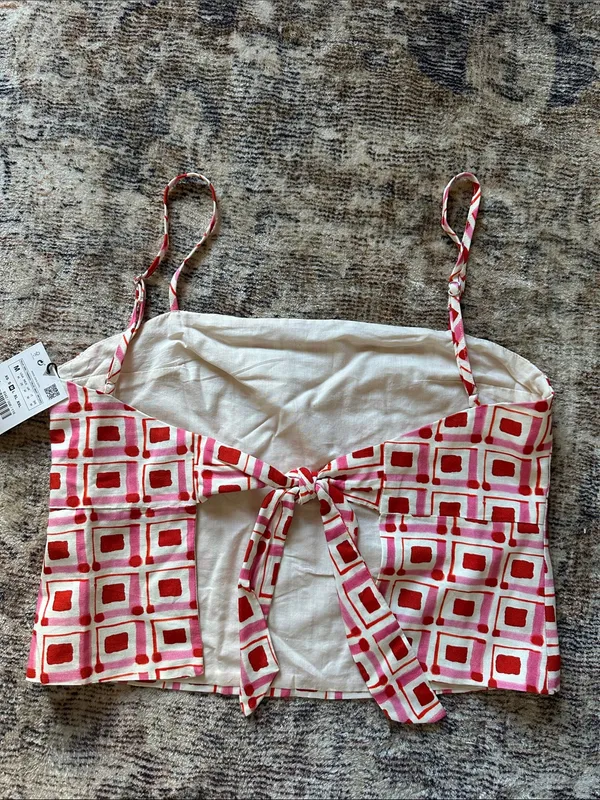 Zara Printed Linen Tie Back Tank - Image 2