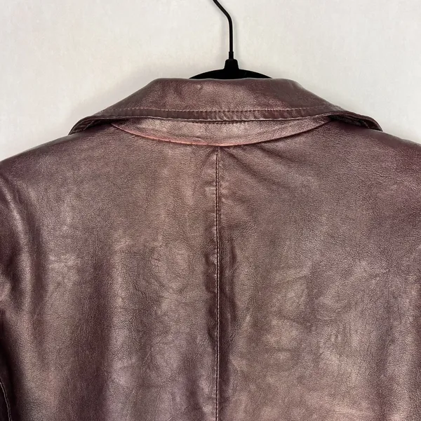 Bagatelle Jacket Womens Small Burgundy Garment Dyed Faux Leather Notch Collar - Image 4