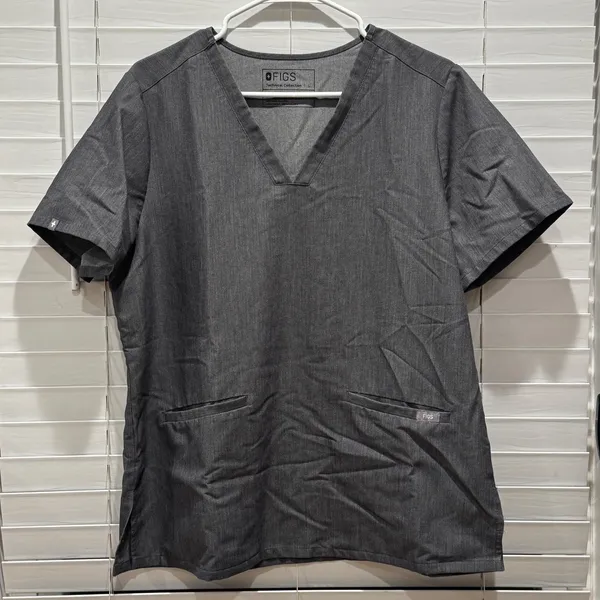 Lot of 2 FIGS Technical‎ Scrub Top Charcoal Gray V-Neck Short Sleeve Size L - Image 6