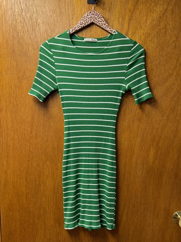 Reformation Jeans Kendy Short Sleeve Knit Sweater Dress Striped Green Small - Image 14