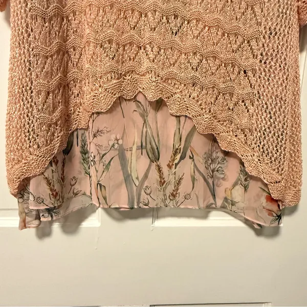 V‎ Christina Crochet Knit Scalloped Hem Sweater Peach Orange Size XL - Image 4