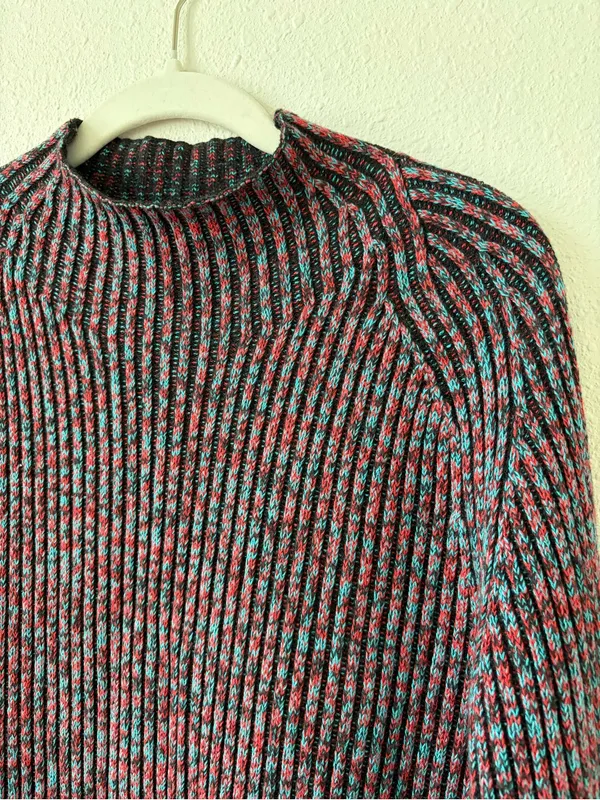 Lululemon Cotton Cashmere Blend Mock Neck Sweater Carnation Red Turquoise Size 6 - Image 3