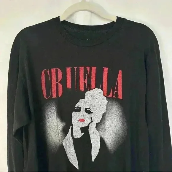 Disney‎ Cruella Long Sleeve Crewneck Shirt Womens Size Medium Black - Image 3