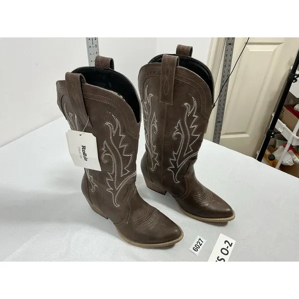 Womans Rollda Collection Pullon Midcalf Western Boots 6 Brown Embroidered Nwd - Image 3