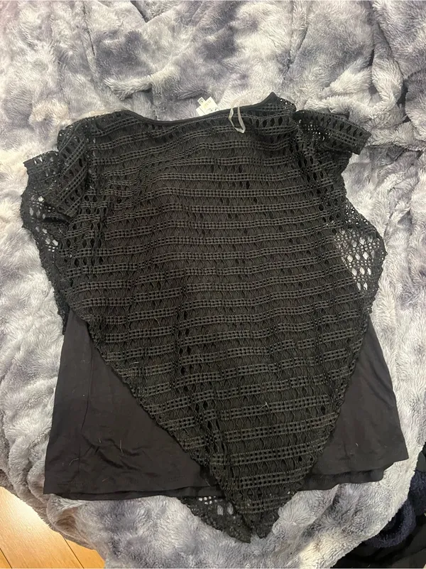 NAIF Black Crochet Poncho Sweater Top - Image 2